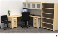 Picture of KI Aristotle L Shape Office Desk Workstation, Glass Door Storage, Open Bookcase