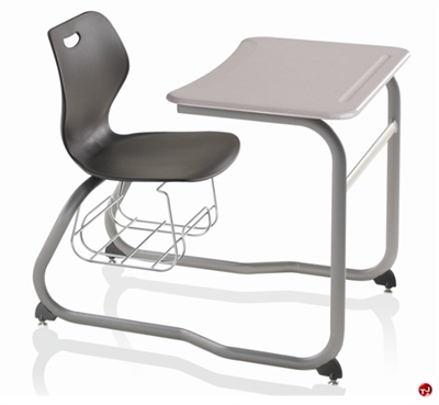 Picture of KI Intellect Wave Sled Base Classroom Chair Desk Combo, Book Rack