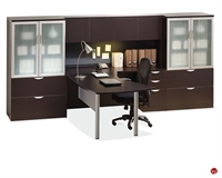 Picture of COPTI Contemporary L Shape Office Desk Workstation, Glass Door Bookcase Lateral Storage