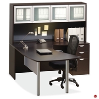 Picture of COPTI Contemporary L Shape Office Desk Workstation, Glass Door Overhead Storage