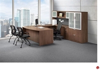 Picture of COPTI Excutive Bowfront U Shape Office Desk Workstation, Overhead Storage, Glass Door Lateral Bookcase File