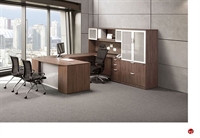 Picture of COPTI Contemporary Bowfront U Shape Office Desk Workstation, Glass Door Lateral Bookcase