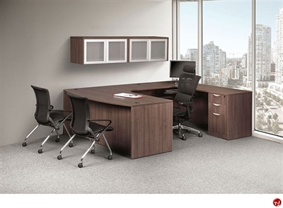 Picture of COTPI Bowfront U Shape Office Desk Workstation, Wall Mount Glass Door Storage