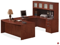 Picture of COPTI Bowfront U Shape Office Desk Workstation, Glass Door Overhead Storage