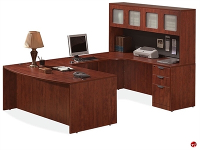 Picture of COPTI Bowfront U Shape Office Desk Workstation, Glass Door Overhead Storage