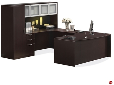 Picture of COPTI Bowfront U Shape Office Desk Workstation, Glass Door Overhead Storage