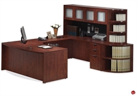 Picture of COPTI Bowfront U Shape Office Desk Workstation, Glass Door Overhead Storage