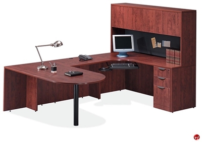 Picture of COPTI U Shape D Top Office Desk Workstation, Closed Overhead Storage