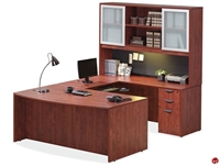 Picture of COPTI Bowfront U Shape Office Desk Workstation, Glass Door Overhead Storage