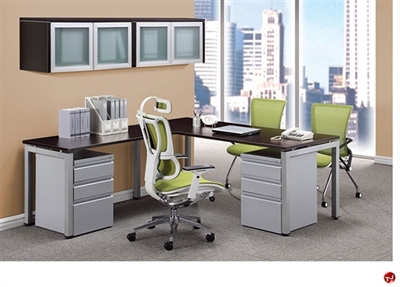 Picture of COPTI Contemporary L Shape Steel Desk Workstation, Wall Mount Glass Door Storage