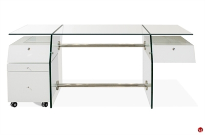 Picture of COX Contemporary White Glass Top Desk, Filing Cabinet