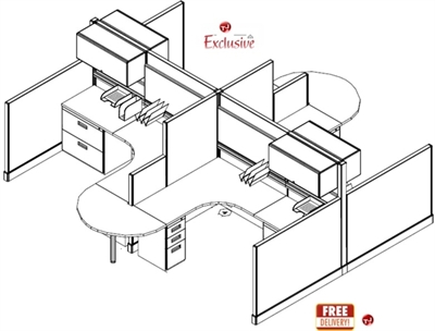 Picture of PEBLO Cluster of 4 Person L Shape Office Cubicle Desk Workstation