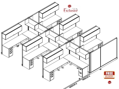 Picture of PEBLC  Cluster of 6 Person L Shape 6' x 8' Cubicle Desk Workstation