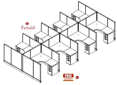 Picture of PEBLO Cluster of 8 Person L Shape 5' x 5' Cubicle Desk Workstation