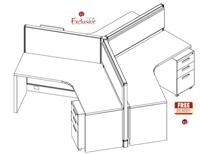 Picture of PEBLO Cluster of 3 Person 4' x 4' Cubicle Desk Workstation