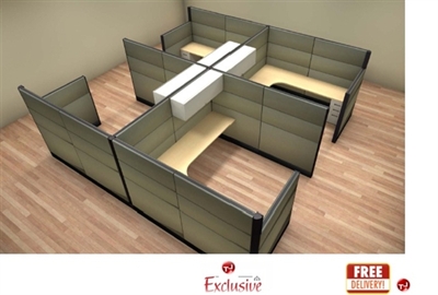 Picture of PEBLO Cluster of 4 Person 8' x 8' Cubicle Desk Workstation