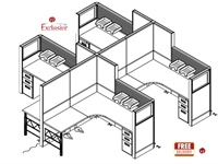 Picture of PEBLO Cluster of 4 Person 6' x 6' L Shape Cubicle Desk Workstation