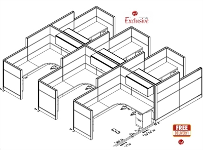 Picture of PEBLO Cluster of 6 Person 6' x 8' L Shape Cubicle Desk Workstation