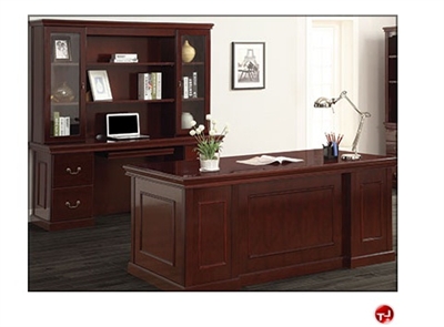 Picture of QSP Traditional Veneer Executive Office Desk, Glass Door Kneespace Credenza