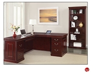 Picture of QSP Traditional Veneer L Shape Office Desk Workstation with Open Bookcase