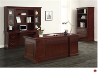 Picture of QSP Traditional Veneer Executive Office Desk, Glass Door Kneespace credenza with Bookcase Lateral File