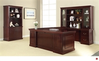 Picture of QSP Tradtional Veneer U Shape Office Desk with Glass Door Overhead, Open Bookcase Storage