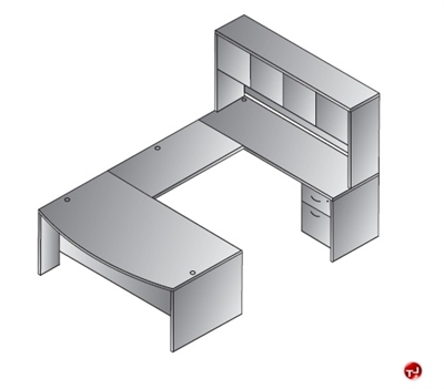 Picture of QSP 72" Bowfront U Shape Office Desk Workstation, Closed Overhead Storage