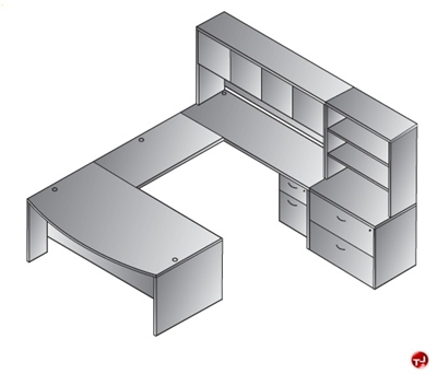 Picture of QSP 72" Bowfront U Shape Office Desk Workstation with Overhead, Lateral Bookcase File