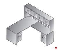 Picture of QSP 72"  L Shape Office Desk Wokrstation with Glass Door Overhead Storage