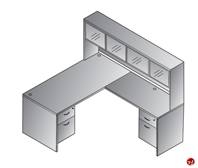 Picture of QSP 72"  L Shape Office Desk Wokrstation with Glass Door Overhead Storage