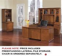 Picture of QSP U Shape Bowfront Veneer Desk Workstation with Glass Door Overhead, Lateral Bookcase File