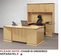 Picture of QSP U Shape Bowfront Veneer Office Desk Workstation with Closed Overhead Storage