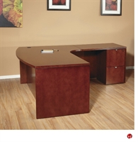 Picture of QSP Veneer Bowfront L Shape Office Desk, Locking Filing Drawers