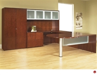 Picture of QSP Veneer P Top U Shape Office Desk Workstation with Glass Door Overhead, Wardrobe Storage