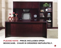 Picture of QSP Veneer Bowfront Executive Office Desk, Kneespace Credenza with Closed Overhead and 5 Shelf Bookcase