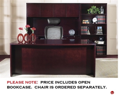 Picture of QSP Veneer Bowfront Executive Office Desk, Kneespace Credenza with Closed Overhead and 5 Shelf Bookcase