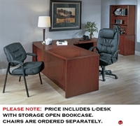 Picture of QSP Bowfront 72" L Shape Veneer Office Deks with Filing, Open Bookcase Storage