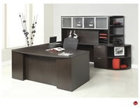 Picture of QSP 72" Bowfront U Shape Office Desk Workstation with Glass Door Overhead Storage and Corner Bookcase