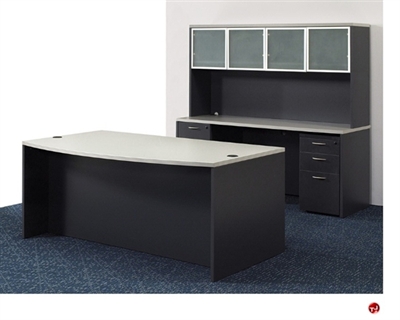 Picture of QSP 72" Bowfront Executive Desk with Kneespace Credenza and Glass Door Overhead