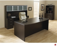 Picture of QSP 72" Bowfront Executive Desk with Kneespace Credenza and Glass Door Overhead, Lateral Bookcase Storage File