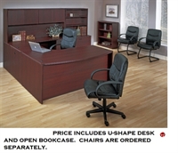 Picture of QSP 72" Bowfront U Shape Office Desk with Closed Overhead, 3 Shelf Open Bookcase