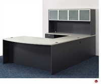 Picture of QSP 72" Bowfront U Shape Office Desk Workstation with Glass Door Overhead Storage