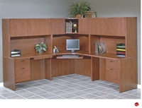 Picture of QSP L Shape Corner Computer Desk Workstation with Closed Overhead Storage
