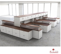 Picture of PEBLO Cluster of 6 Person U Shape Office Desk Workstation, Overhead Storage