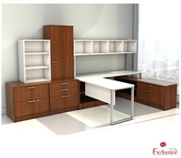 Picture of PEBLO Contemporary U Shape Office Desk Workstation with Lateral Bookcase Storage File