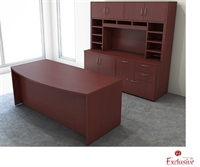 Picture of PEBLO 72" Bowfront Desk with Multi Storage Credenza and Overhead