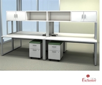 Picture of PEBLO Custom Contemporary 4 Person Desk Station with Overhead Storage