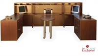 Picture of PEBLO Custom 2 Person L Shape Office Desk Workstation with Overhead Storage