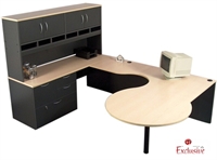 Picture of PEBLO Custom L Shape Curve Office Desk Workstation with Closed Overhead Storage