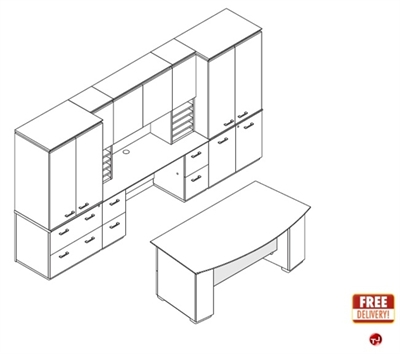 Picture of Veneer 72" Bowfront Executive Office Desk with Kneespace Storage and Multi File Lateral